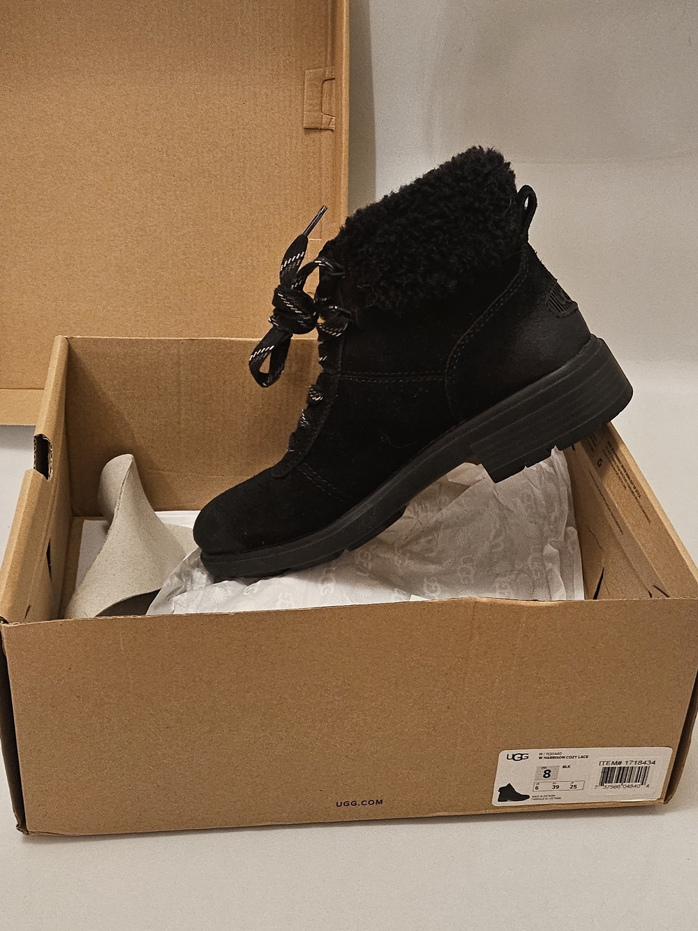 UGG Women's Black Suede Shearling-Trim Lace-Up Boot